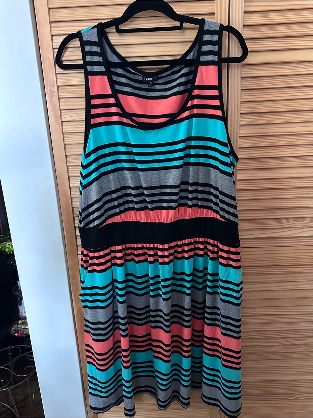 Torrid Striped Sleeveless Dress - Teal and Salmon Colors Size 3 LIKE NEW